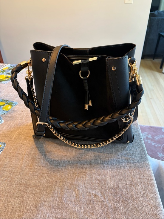 Aldo Handbags - Black Women's Leather Bucket Bag with Gold Hardware